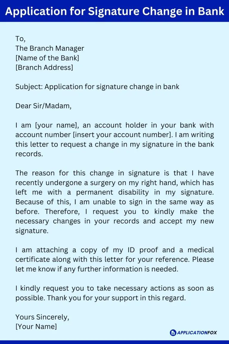 (5+ Samples) - Application For Changing Signature In Bank