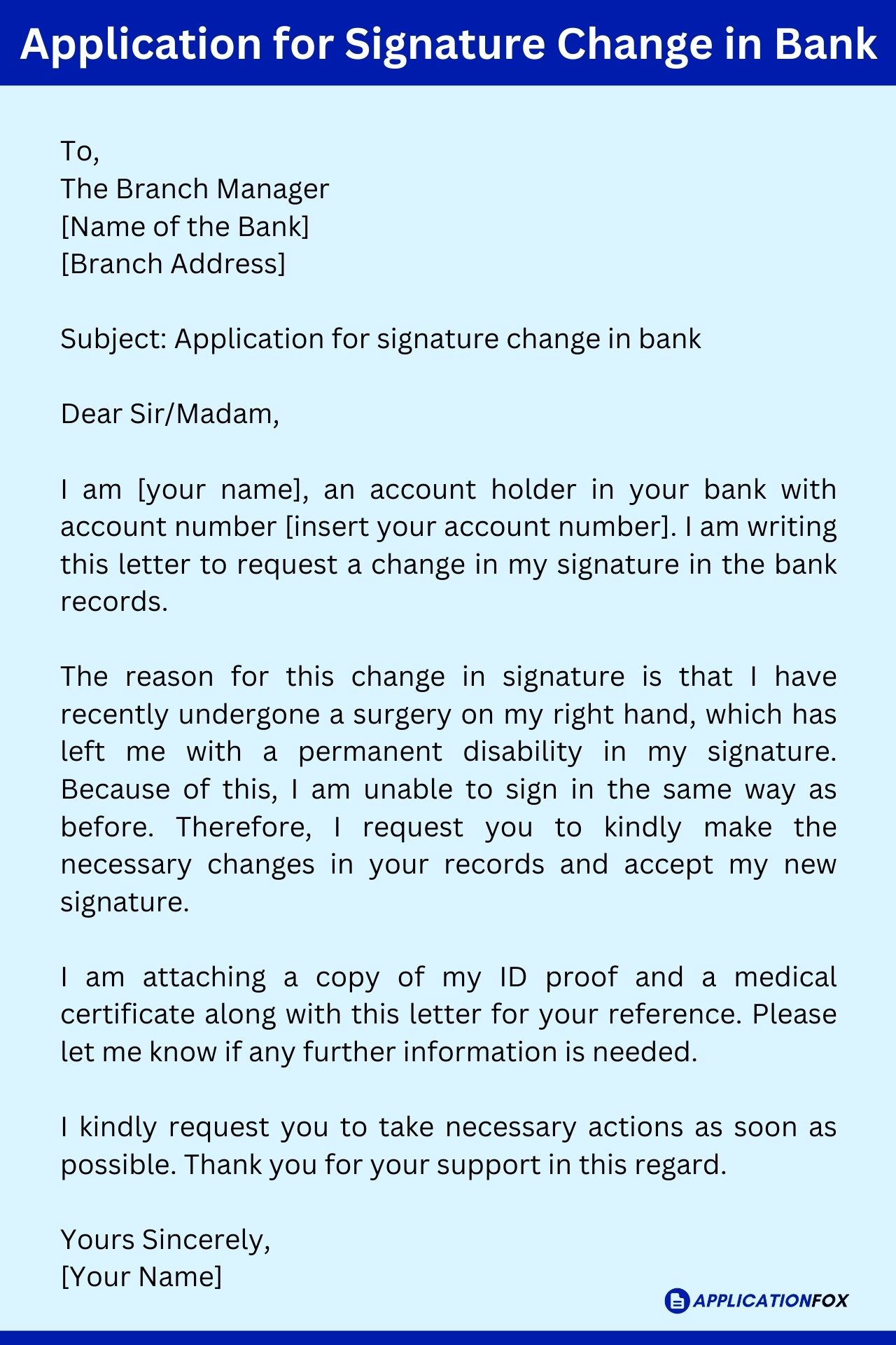 application letter for change in bank account