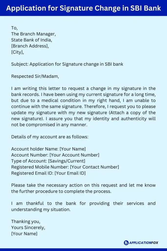 Application for Signature Change in SBI Bank