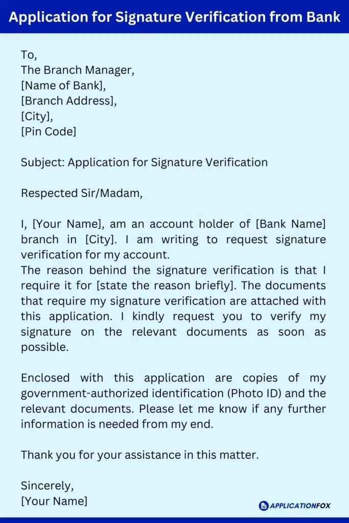 Application for Signature Verification from Bank
