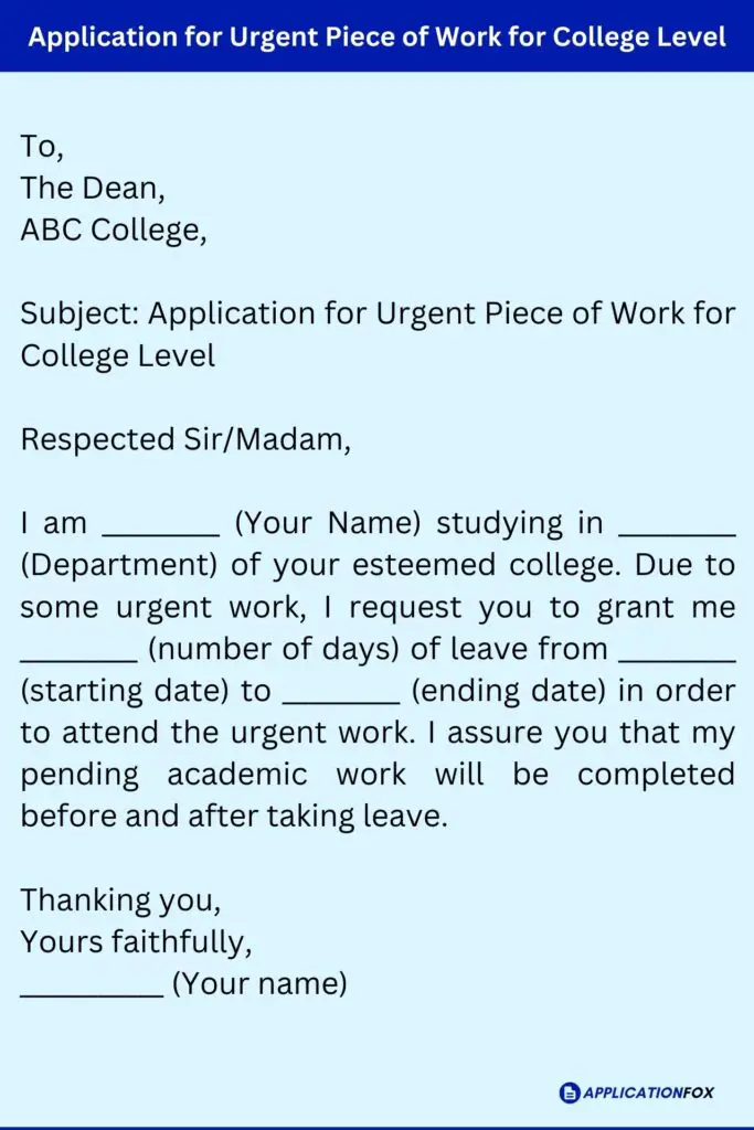 Application for Urgent Piece of Work for College Level