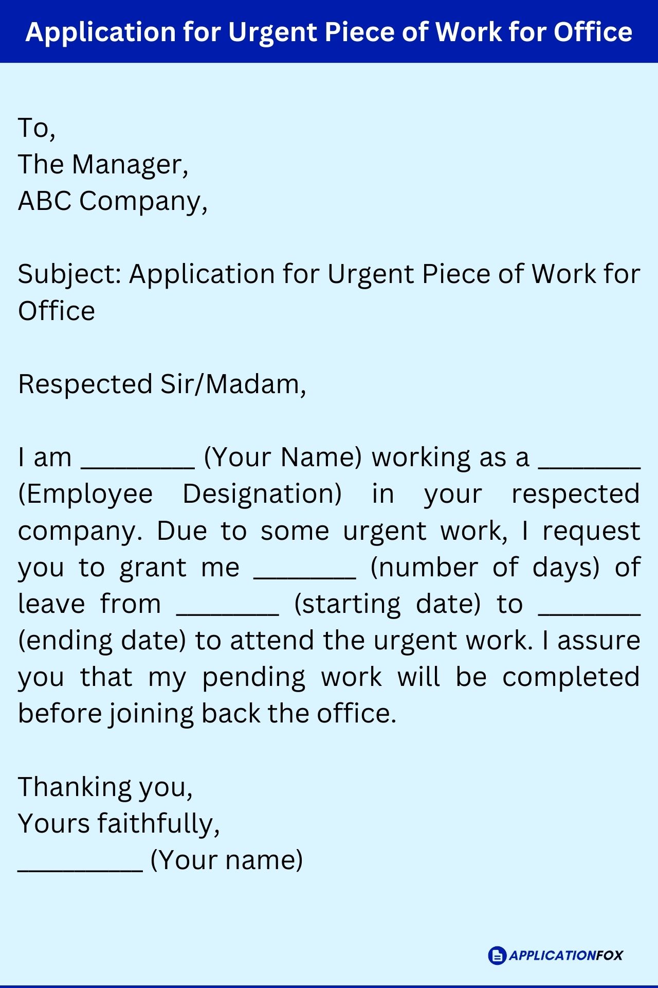 application letter for urgent work