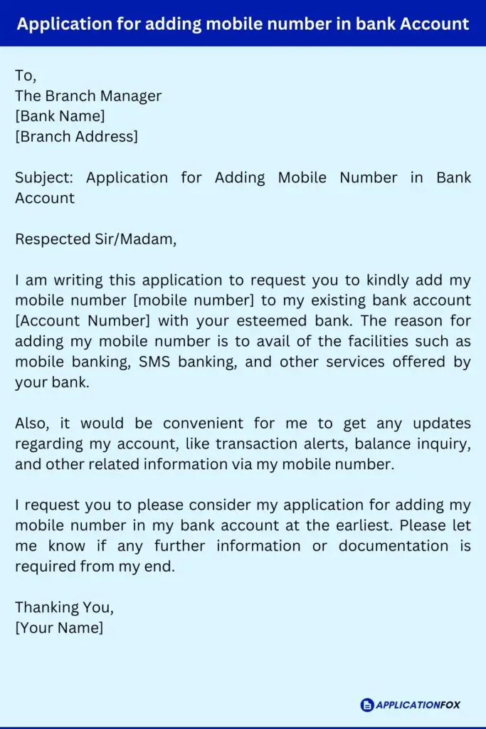 Application for adding mobile number in bank Account