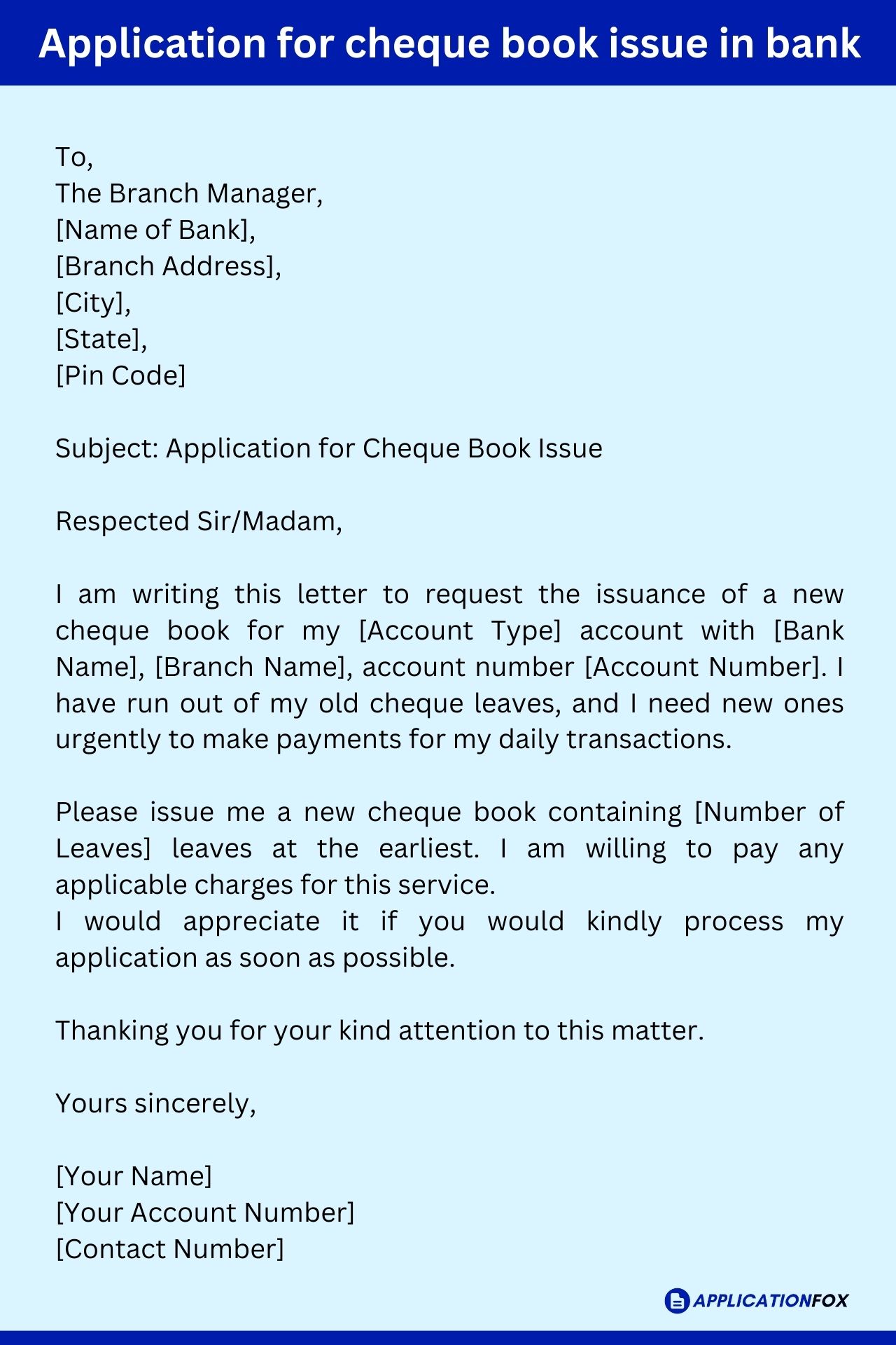 application letter request cheque book