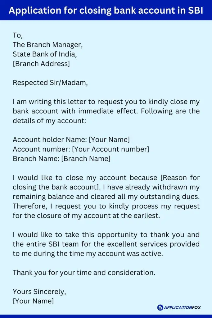 Application for closing bank account in SBI