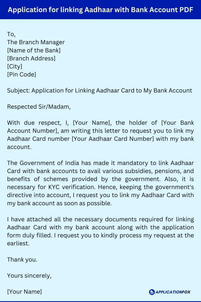 Application for linking Aadhaar with Bank Account PDF