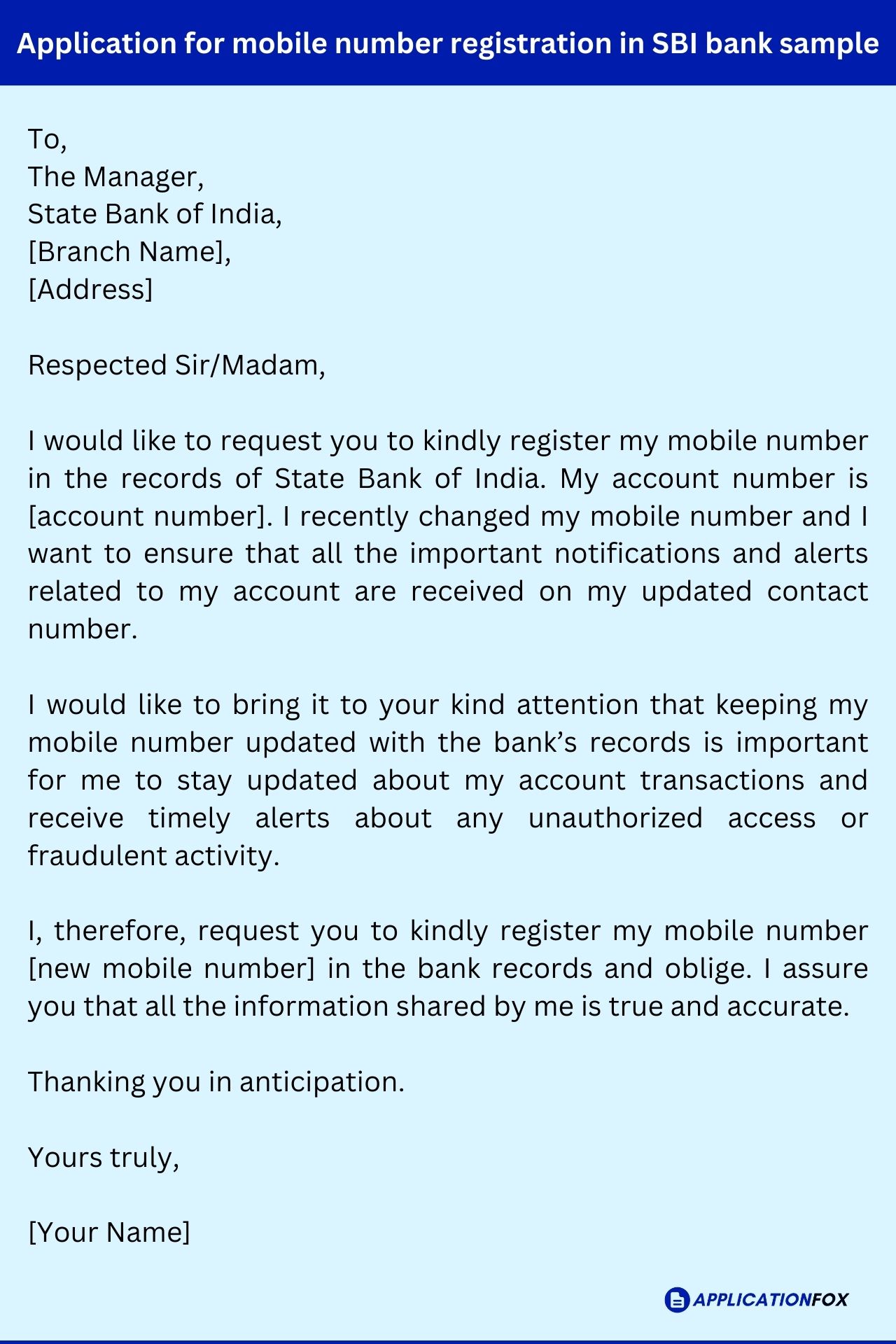 (6+) Application for Mobile Number Registration in Bank