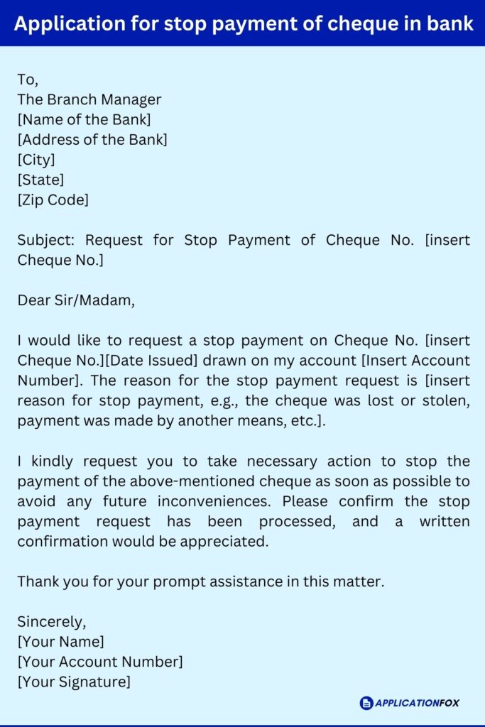 Stop Payment Of Cheque Stop Payment Of Cheque