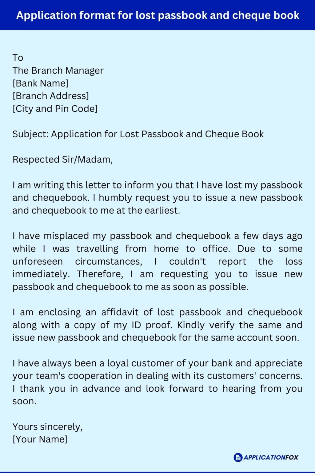 issue new passbook application letter in english