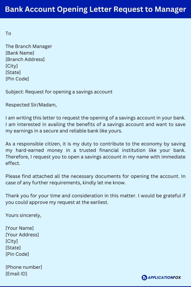 cover letter for opening bank account