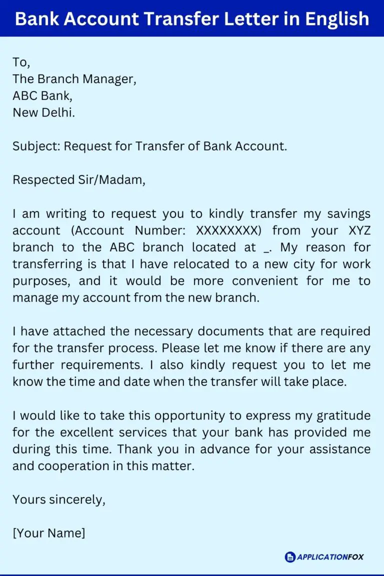 application letter for transfer account from one branch to another