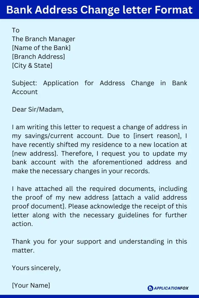 Bank Address Change letter Format