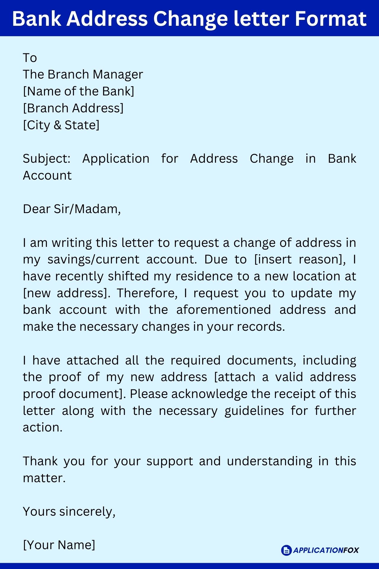 application letter for address change