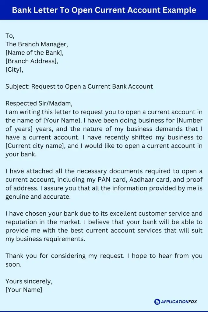 Bank Letter To Open Current Account Example