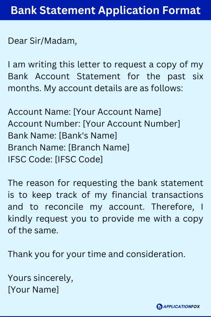 Bank Statement Application Format