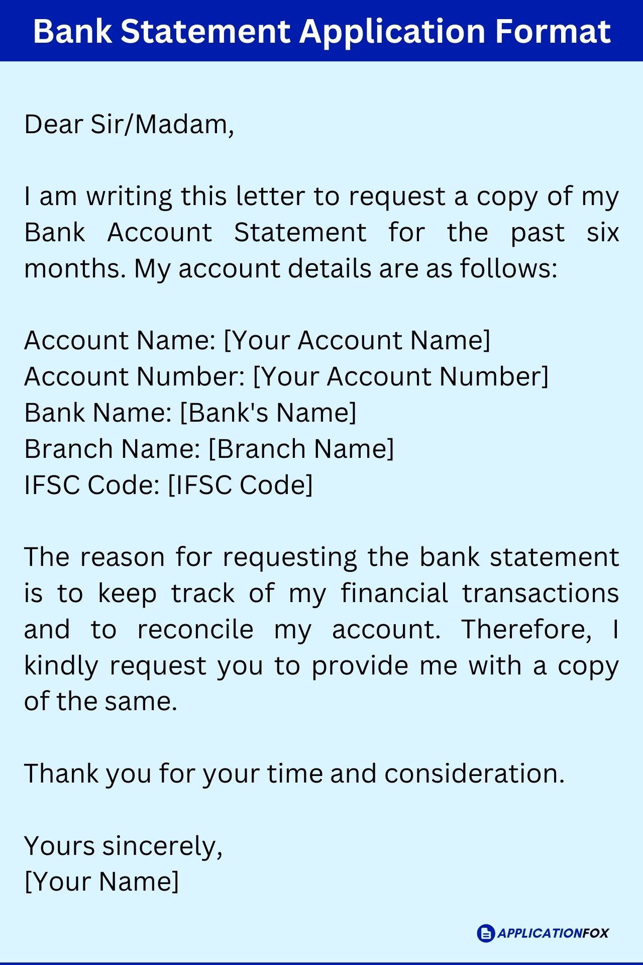 bank statement application letter in english