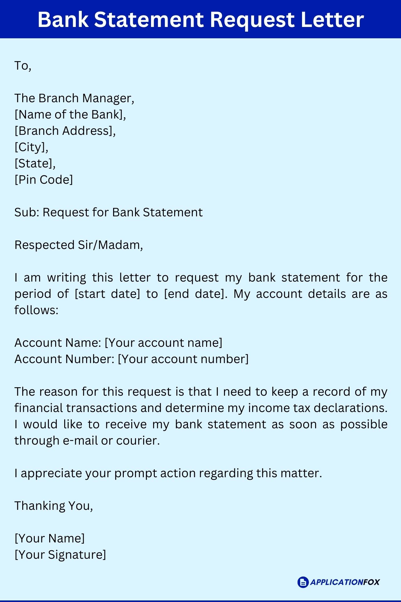 application letter for bank statement