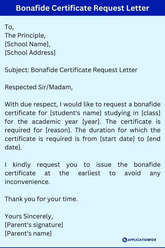 Bonafide Certificate Request Letter
