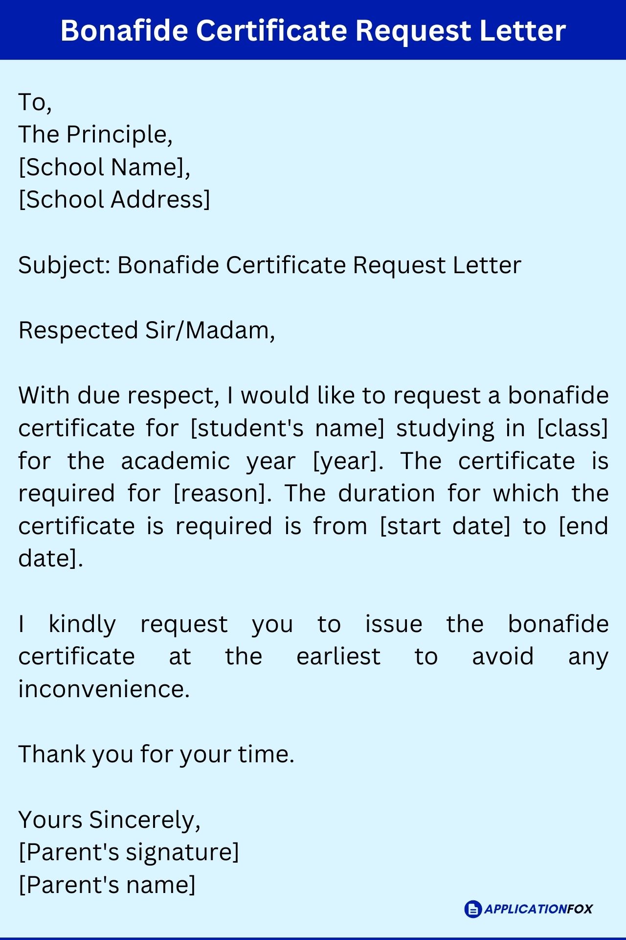 application letter bonafide certificate