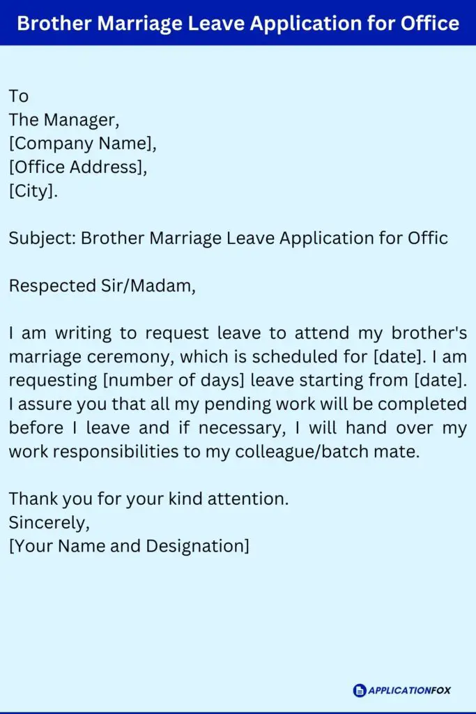 Brother Marriage Leave Application for Office