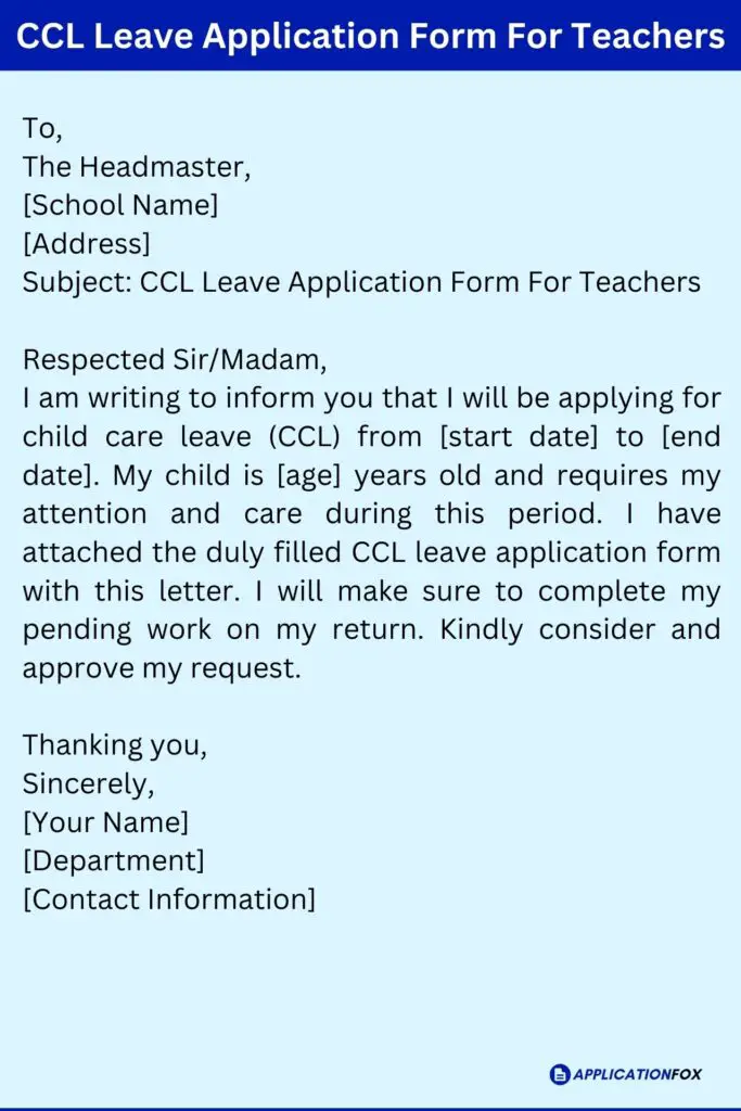 CCL Leave Application Form For Teachers