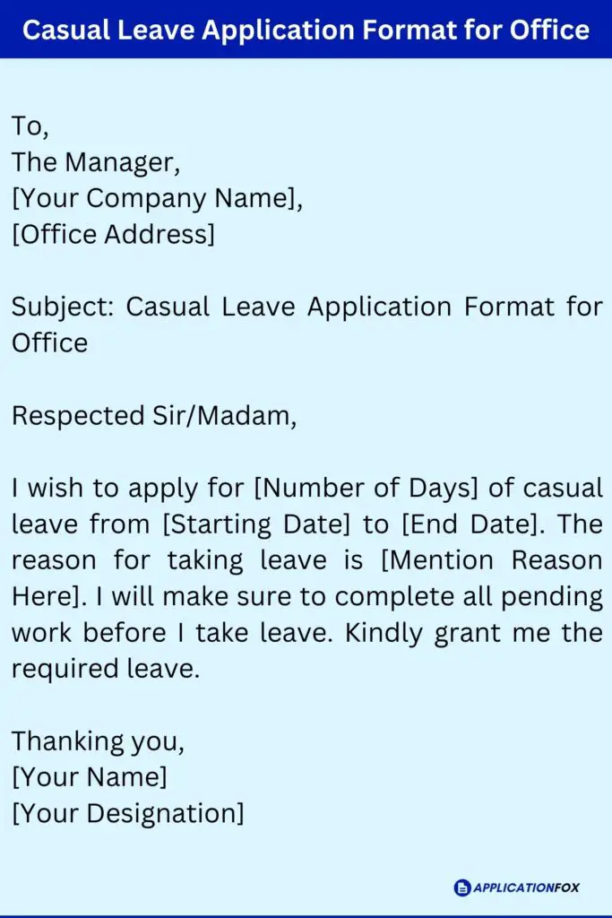 Casual Leave Application Format for Office