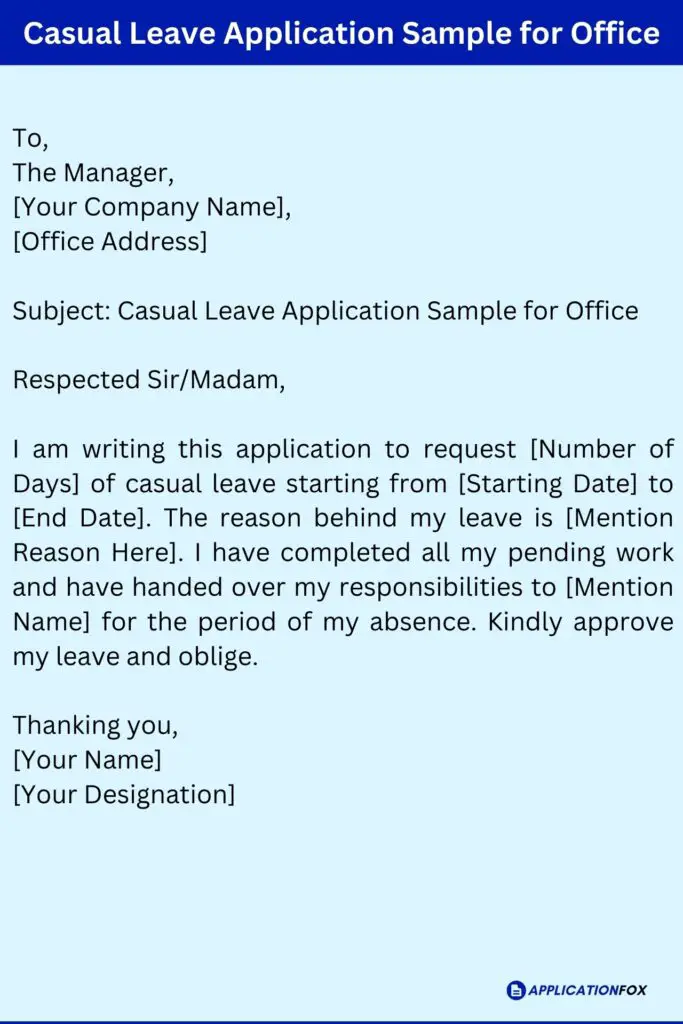 Casual Leave Application Sample for Office