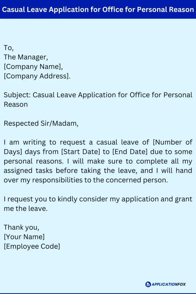  7 Samples Casual Leave Application For Office