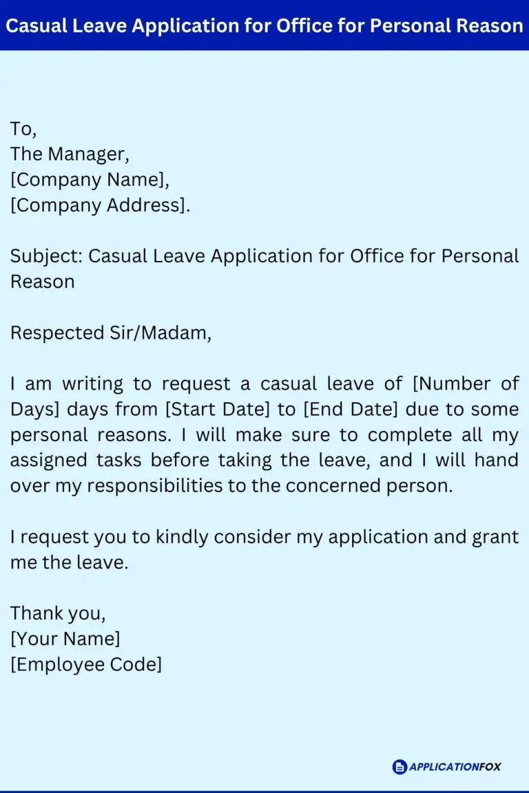 (7 Samples) Casual Leave Application for Office