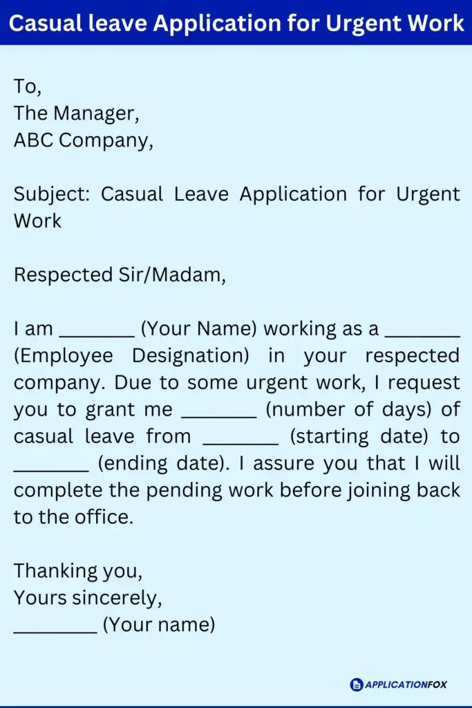 Casual leave Application for Urgent Work
