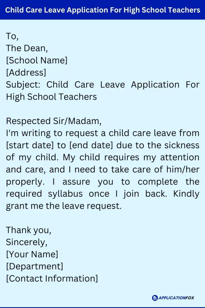 Child Care Leave Application For High School Teachers