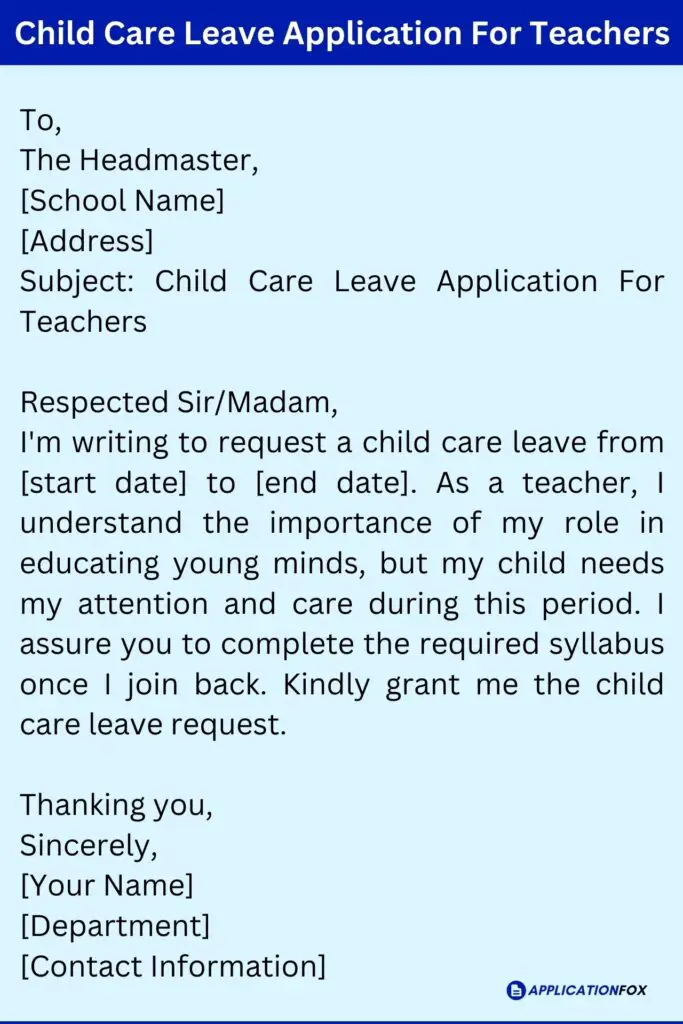 Child Care Leave Application For Teachers