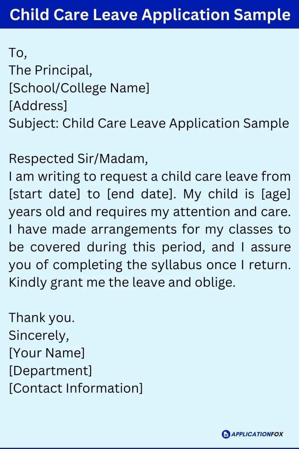 child care leave application letter format