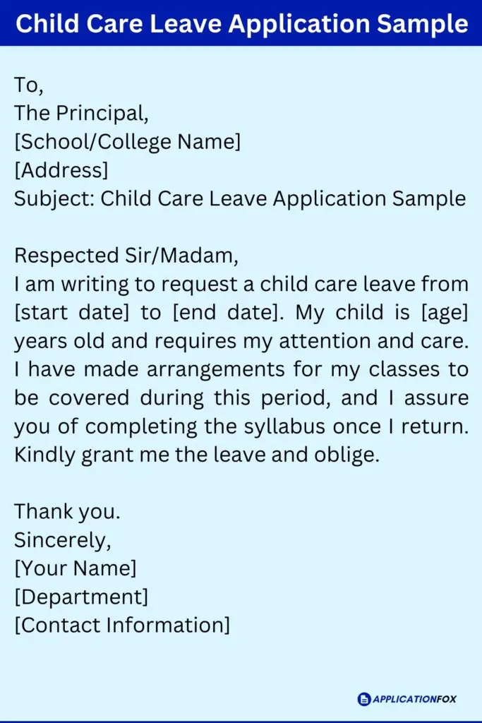 Child Care Leave Application Sample