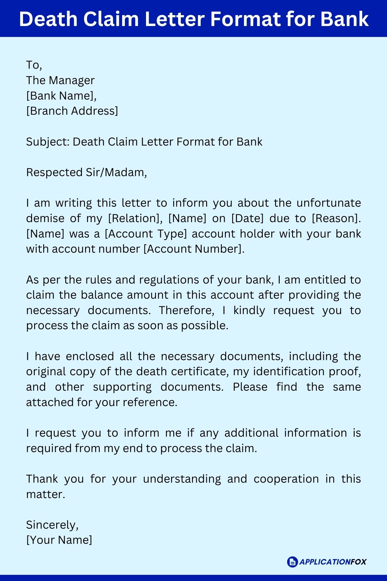  6 Samples Death Claim Letter Format For Bank