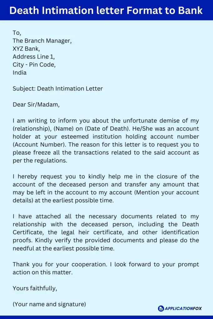 6 Samples Death Claim Letter Format For Bank   Death Intimation Letter Format To Bank 683x1024 