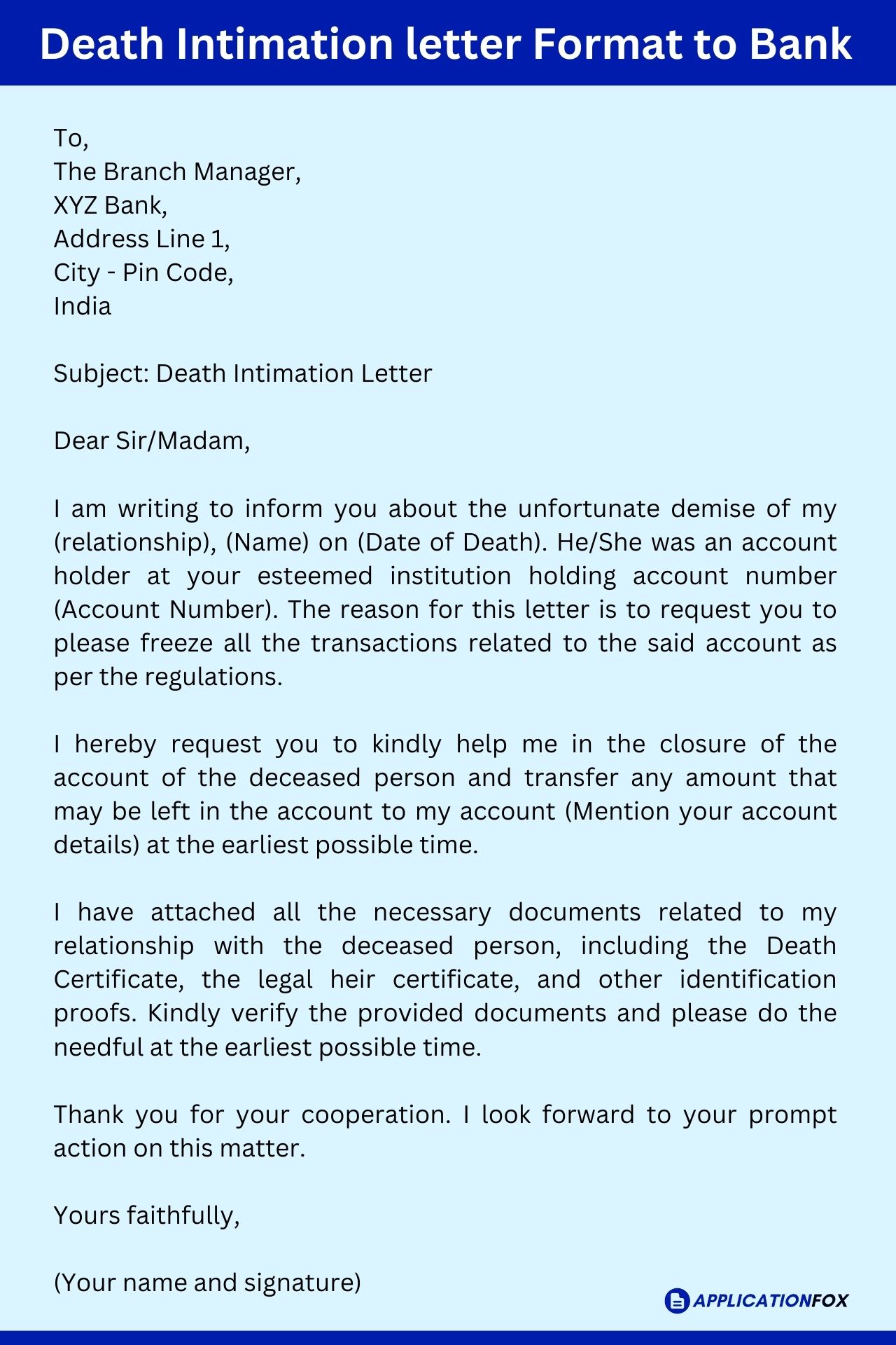 6 Samples Death Claim Letter Format For Bank 2080