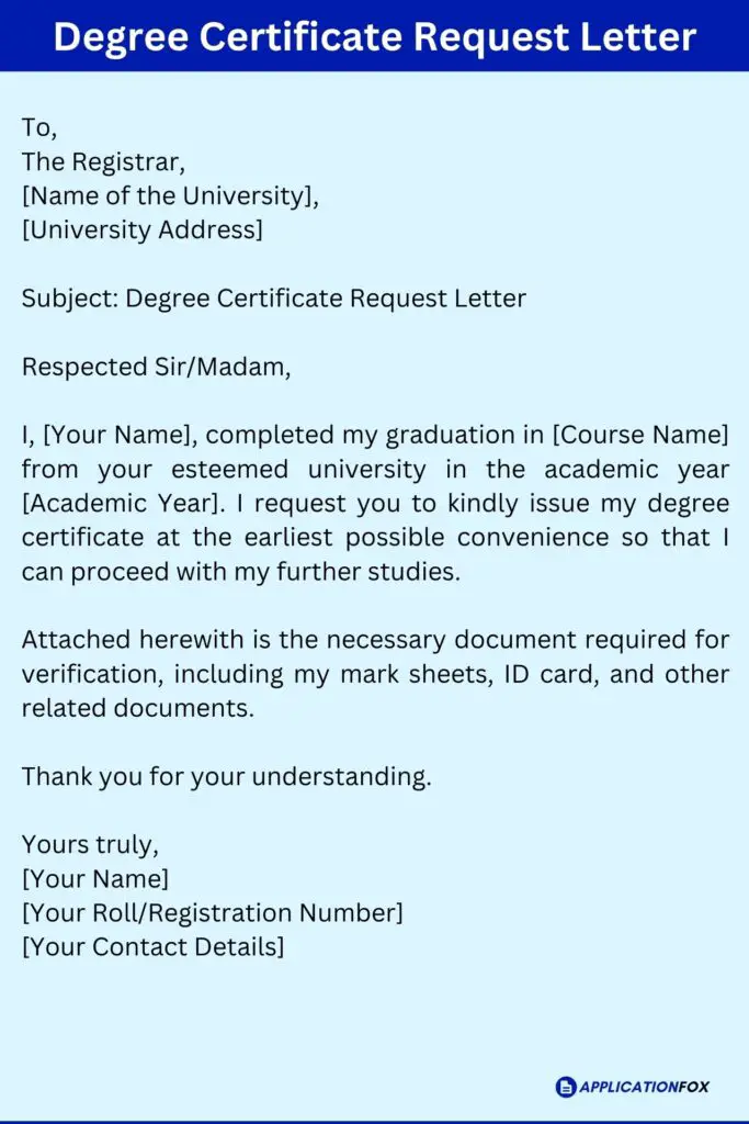 Degree Certificate Request Letter