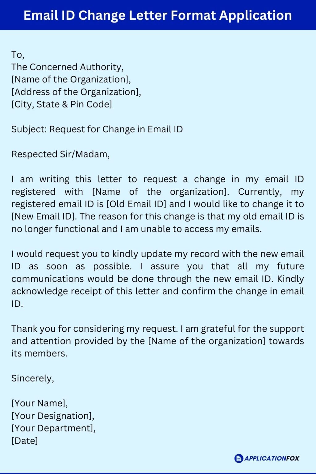 application letter to update email id in bank account