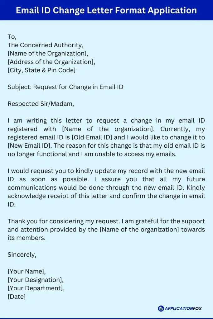application letter for change in email id