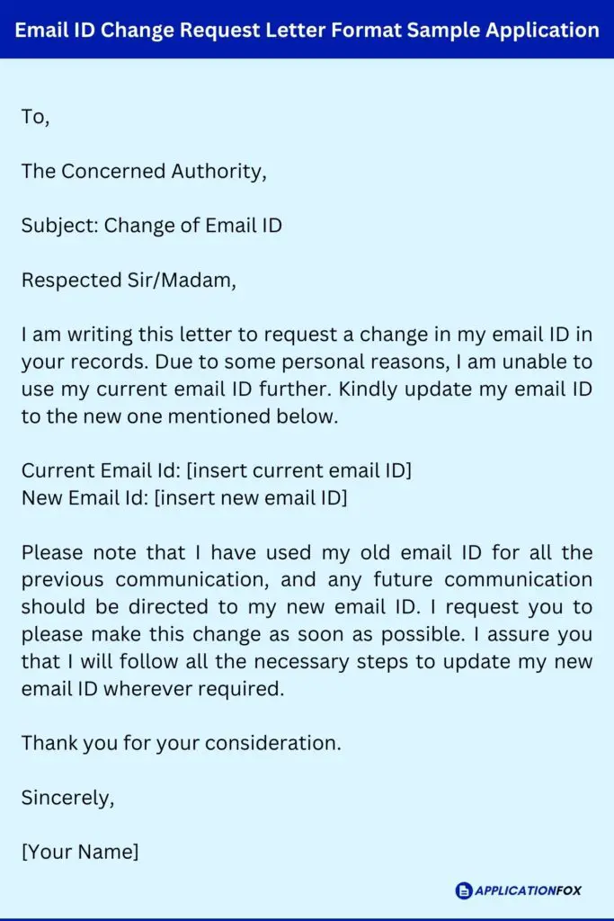 Email ID Change Request Letter Format Sample Application