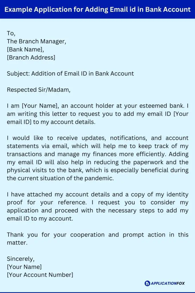 Example Application for Adding Email id in Bank Account