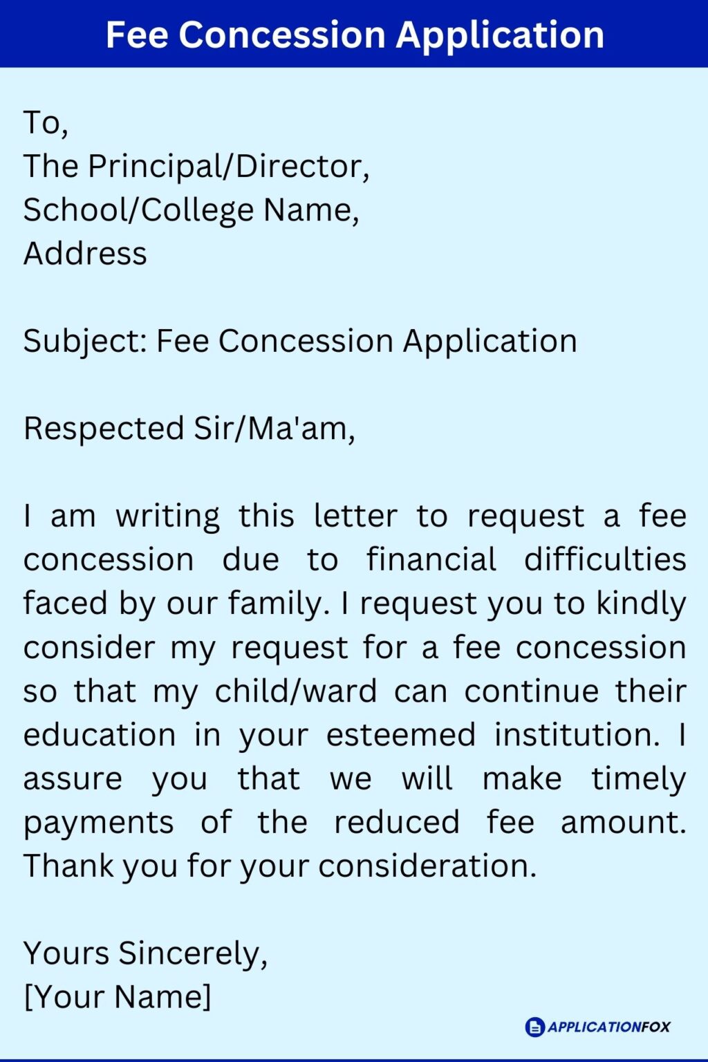 Application for Fee Concession Due to Financial Problems