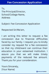 Application For Fee Concession Due To Financial Problems Application For Fee Concession Due To Financial Problems