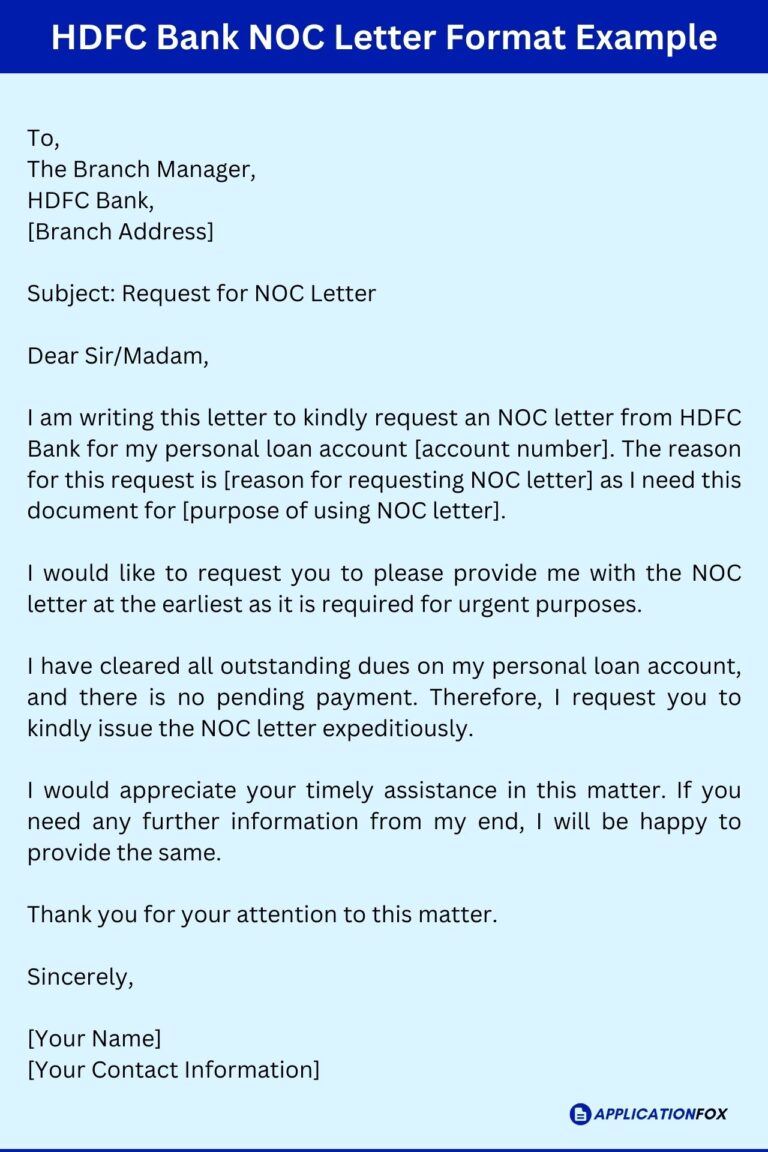 (6+ Samples) - Application for NOC from Bank