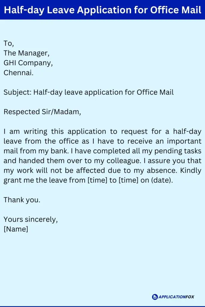 Half-day leave application for office mail