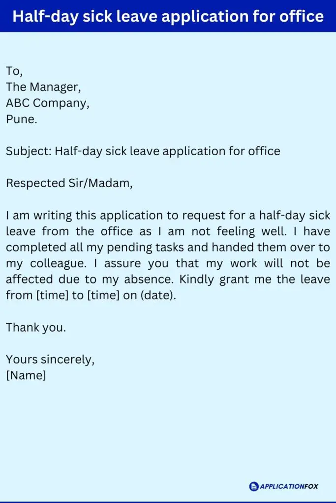 application letter for half day leave