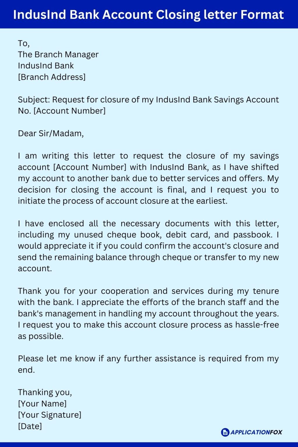 10 Samples Application For Closing Bank Account