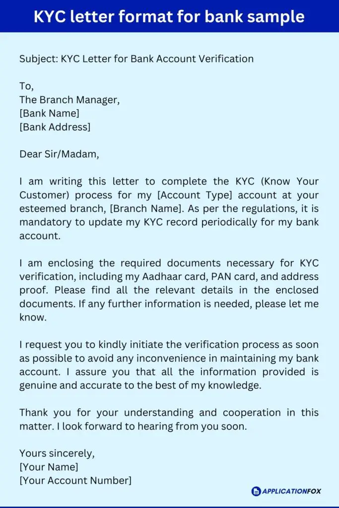 KYC letter format for bank sample