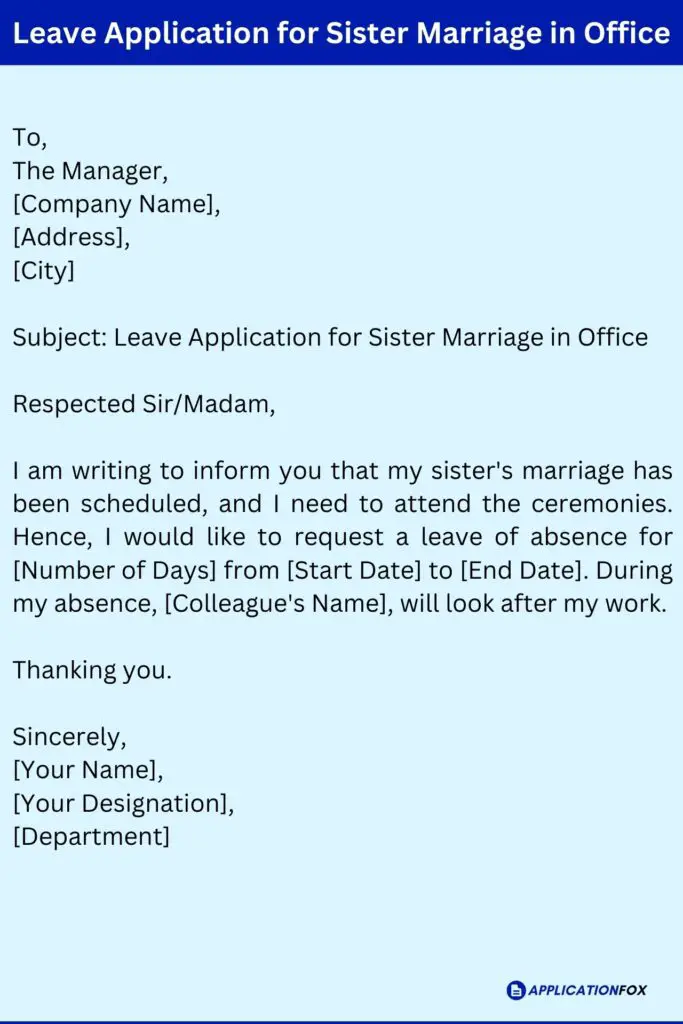 Leave Application for Sister Marriage in Office
